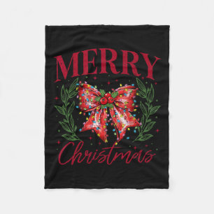 Funny Xmas Holiday Coquette Bow Merry Christmas Fleece Blanket