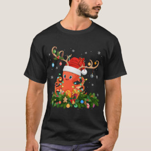 Funny Xmas Holiday Reindeer Hat Santa Octopus Chri T-Shirt