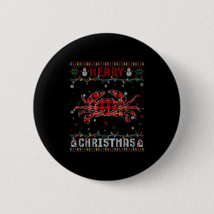 Funny Xmas Lighting Crab Lovers Ugly Christmas Swe Button