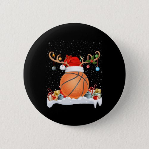 Funny Xmas Lighting Reindeer Santa Hat Basketball  Button