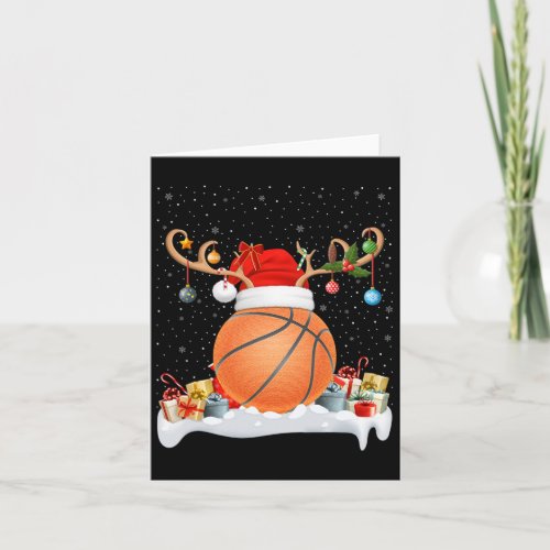 Funny Xmas Lighting Reindeer Santa Hat Basketball  Card