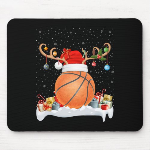 Funny Xmas Lighting Reindeer Santa Hat Basketball  Mouse Pad