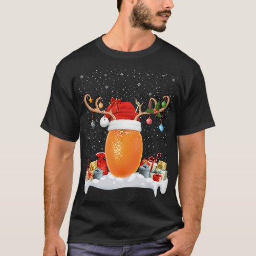 Funny Xmas Lighting Reindeer Santa Hat Orange Chri T_Shirt
