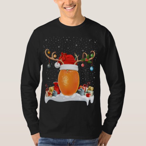 Funny Xmas Lighting Reindeer Santa Hat Orange Chri T_Shirt