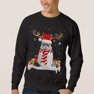 Funny Xmas Lighting Reindeer Santa Hat Ragdoll Cat Sweatshirt
