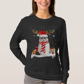 Funny Xmas Lighting Reindeer Santa Hat Ragdoll Cat T-Shirt