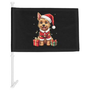 Funny Xmas Lighting Santa Border Terrier Dog Chris Car Flag
