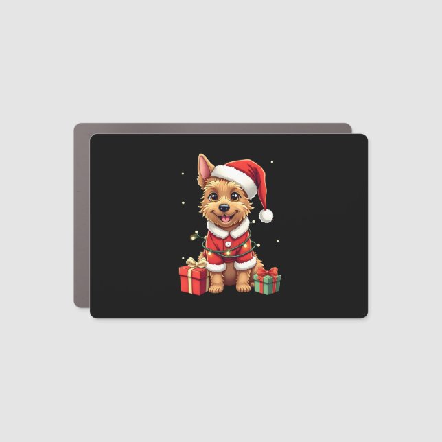 Funny Xmas Lighting Santa Border Terrier Dog Chris Car Magnet (Front)