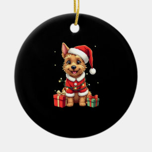 Funny Xmas Lighting Santa Border Terrier Dog Chris Ceramic Ornament
