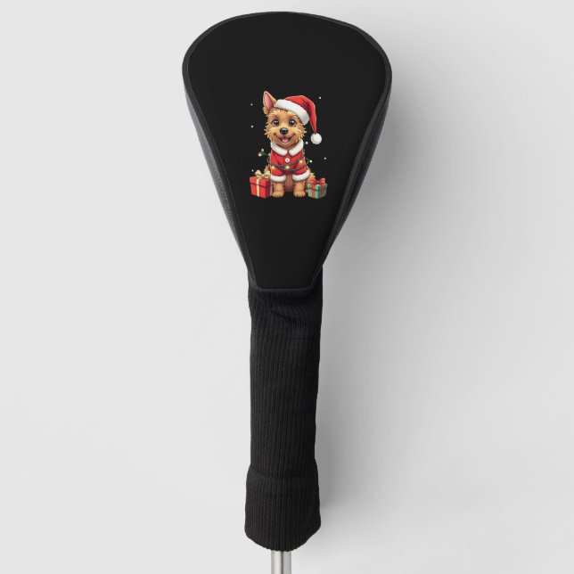Funny Xmas Lighting Santa Border Terrier Dog Chris Golf Head Cover (Front)