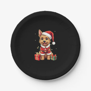 Funny Xmas Lighting Santa Border Terrier Dog Chris Paper Plates