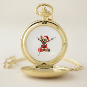 Funny Xmas Lighting Santa Border Terrier Dog Chris Pocket Watch