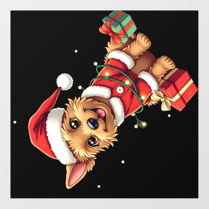 Funny Xmas Lighting Santa Border Terrier Dog Chris Wall Decal