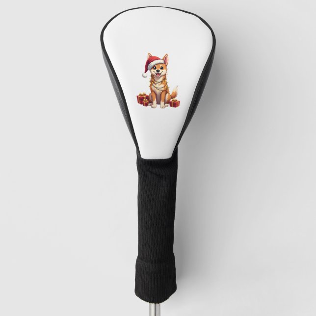 Funny Xmas Lighting Santa Hat Tamaskan Dog Christm Golf Head Cover (Front)