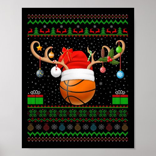 Funny Xmas Lighting Santa Hat Ugly Basketball Ball Poster