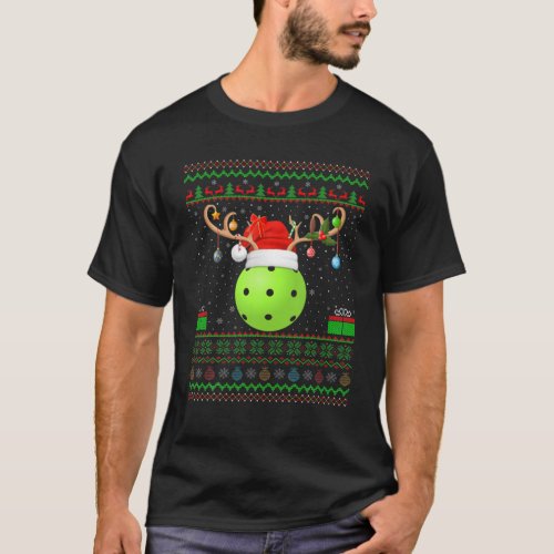 Funny Xmas Lighting Santa Hat Ugly Pickleball Chri T_Shirt