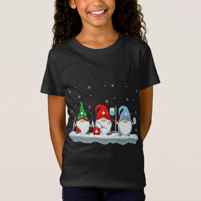 Funny Xmas Lighting Santa Nurse Gnomes Christmas T-Shirt (Front)