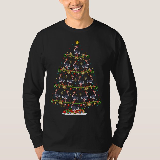 Funny Xmas Lighting Santa Ostrich Bird Christmas T T-Shirt (Front)