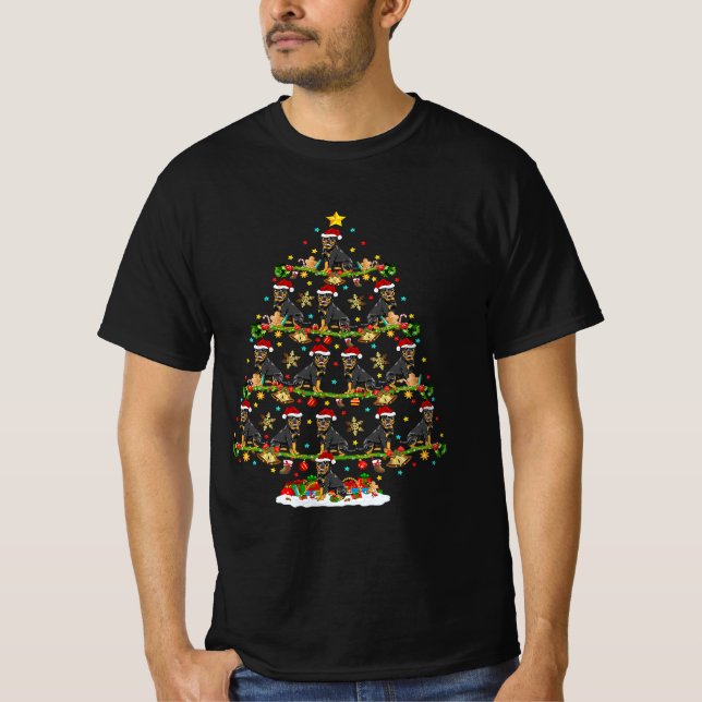 Funny Xmas Lighting Santa Rottweiler Christmas T-Shirt (Front)