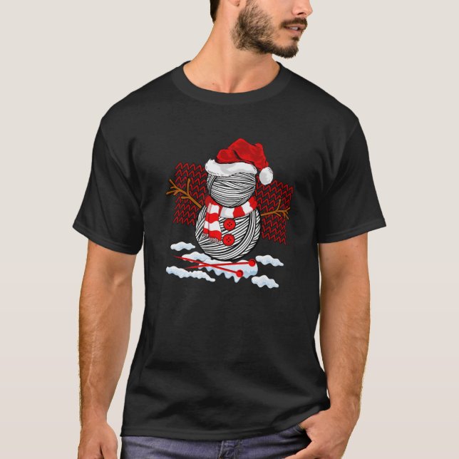 Funny Xmas Lighting Santa Snowman Knitting Christm T-Shirt (Front)