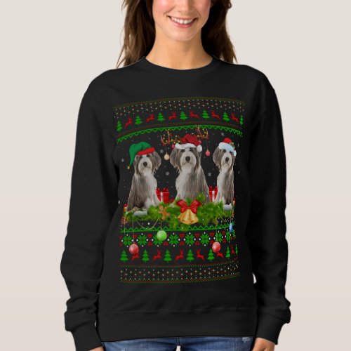 Funny Xmas Lighting Santa Ugly Bearded Collie Dog  Sweatshirt