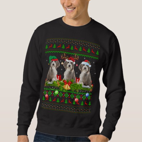 Funny Xmas Lighting Santa Ugly Bearded Collie Dog  Sweatshirt