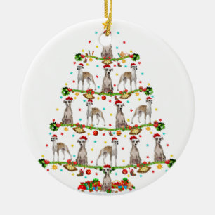 Funny Xmas Lighting Santa Whippet Christmas Tree Ceramic Ornament