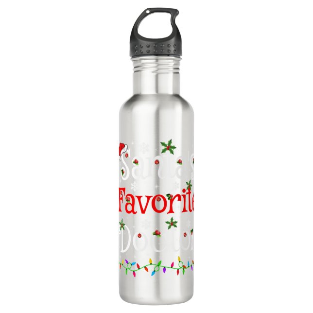 Funny Xmas Lighting Santa's Favorite Doctor Xmas Stainless Steel Water Bottle (Front)
