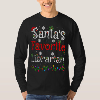 Funny Xmas Lighting Santa's Favorite Librarian Chr T-Shirt