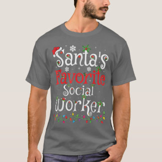 Funny Xmas Lighting Santa's Favorite Social Worker T-Shirt