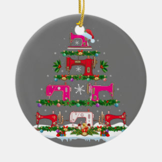 Funny Xmas Lighting Sewing Machine Christmas Tree Ceramic Ornament