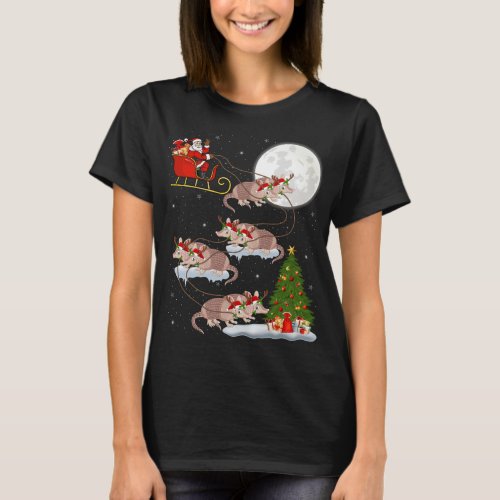 Funny Xmas Lighting Tree Santa Riding Armadillo Ch T_Shirt