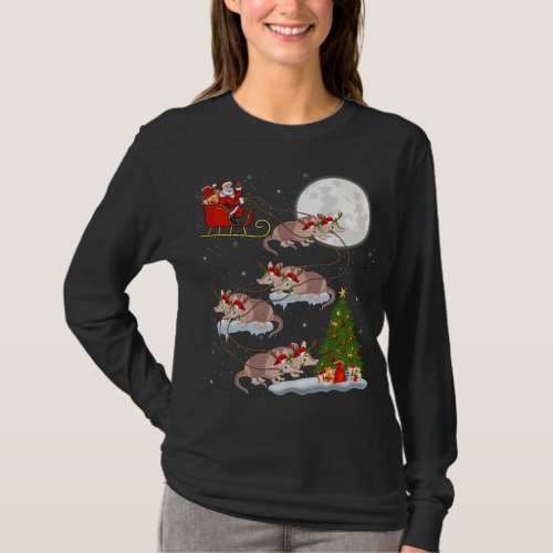 Funny Xmas Lighting Tree Santa Riding Armadillo Ch T_Shirt