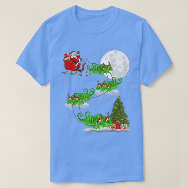Funny Xmas Lighting Tree Santa Riding Chameleon Ch T-Shirt (Design Front)
