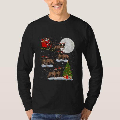 Funny Xmas Lighting Tree Santa Riding Coonhound T_Shirt