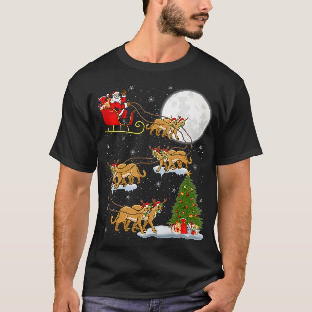 Funny Xmas Lighting Tree Santa Riding Cougar Chris T-Shirt (Front)
