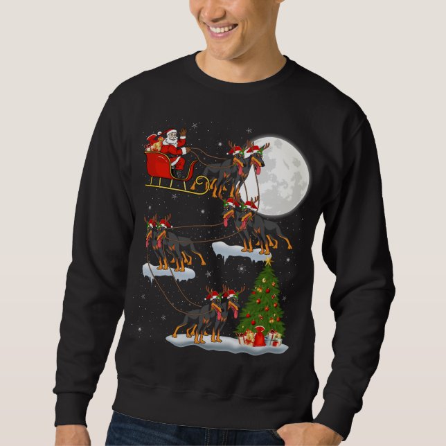 Funny Xmas Lighting Tree Santa Riding Doberman Dog Sweatshirt (Front)