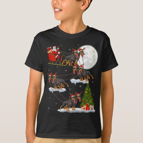 Funny Xmas Lighting Tree Santa Riding Doberman Dog T_Shirt