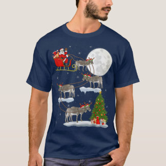 Funny Xmas Lighting Tree Santa Riding Donkey Chris T-Shirt