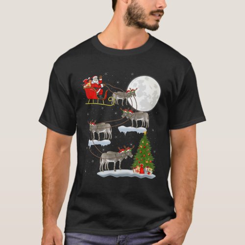 Funny Xmas Lighting Tree Santa Riding Donkey Chris T_Shirt