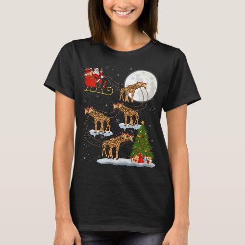 Funny Xmas Lighting Tree Santa Riding Giraffe Chri T_Shirt