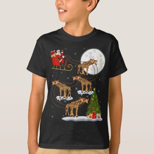 Funny Xmas Lighting Tree Santa Riding Giraffe Chri T_Shirt