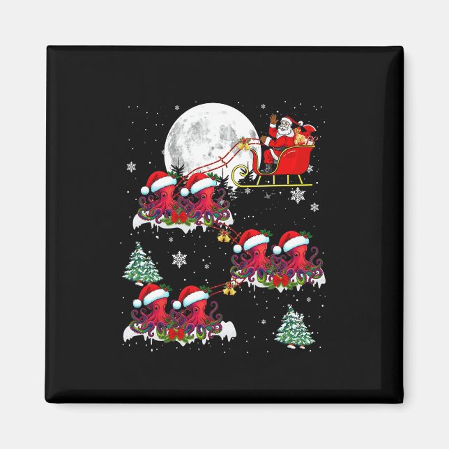 Funny Xmas Lighting Tree Santa Riding Octopus Chri Magnet (Front)
