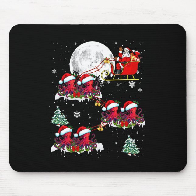 Funny Xmas Lighting Tree Santa Riding Octopus Chri Mouse Pad (Front)