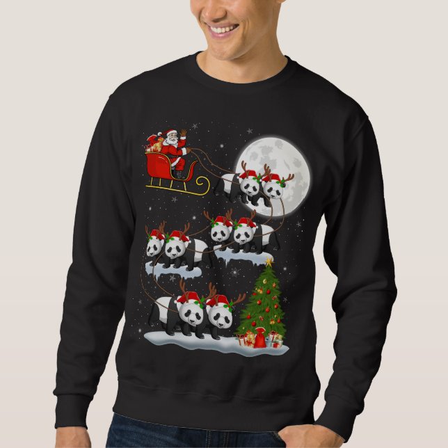 Funny Xmas Lighting Tree Santa Riding Panda Christ Sweatshirt (Front)