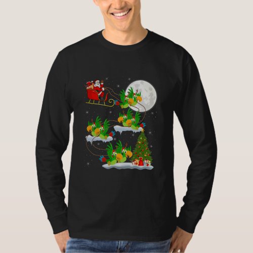 Funny Xmas Lighting Tree Santa Riding Parrot T_Shirt
