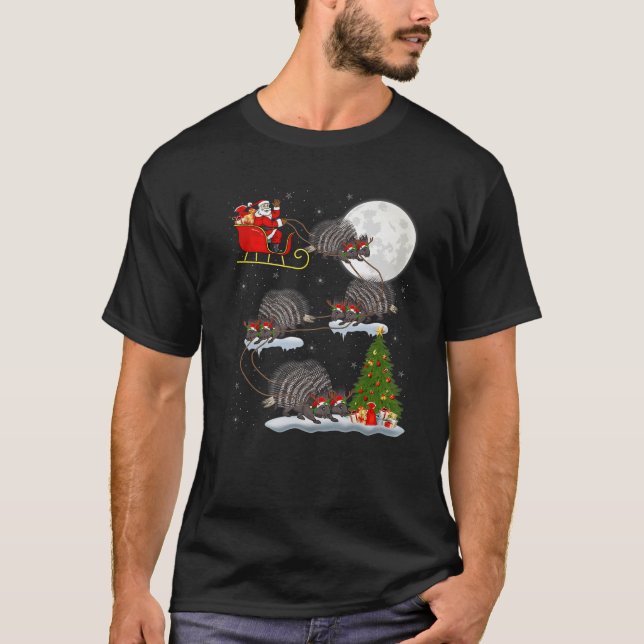 Funny Xmas Lighting Tree Santa Riding Porcupine Ch T-Shirt (Front)
