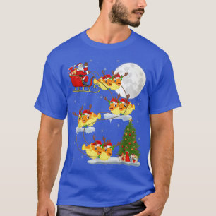 Funny Xmas Lighting Tree Santa Riding Puffer Fish T-Shirt