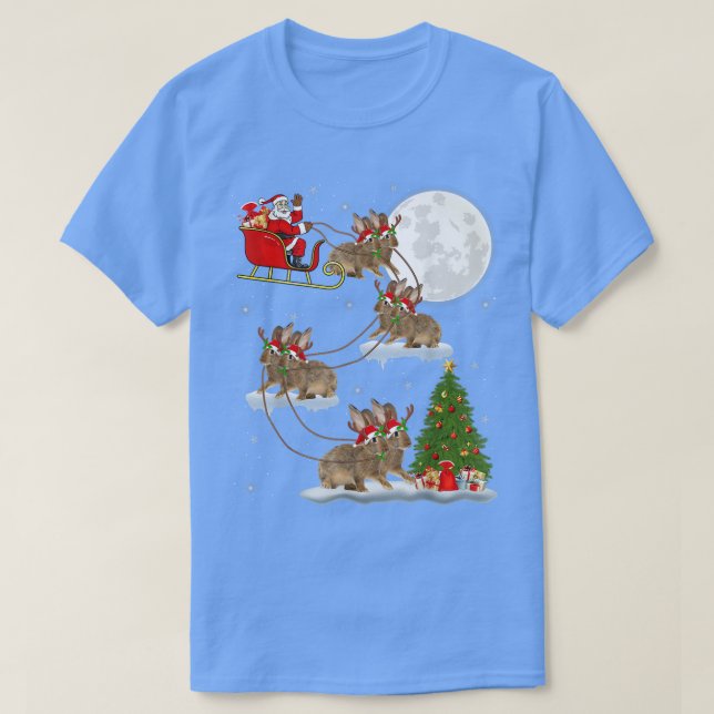 Funny Xmas Lighting Tree Santa Riding Rabbit Chris T-Shirt (Design Front)