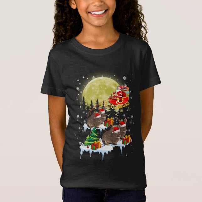 Funny Xmas Lighting Tree Santa Riding Rabbit Chris T-Shirt (Front)